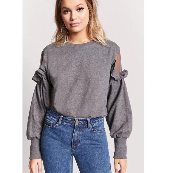 Sweaters - FLASH SALE! Grey Mesh Armed Sweater